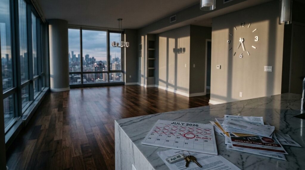 Vacant rental unit with keys and vacancy calendar