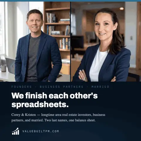 Corey and Kristen - founders, business partners, and married. We finish each other's spreadsheets.
