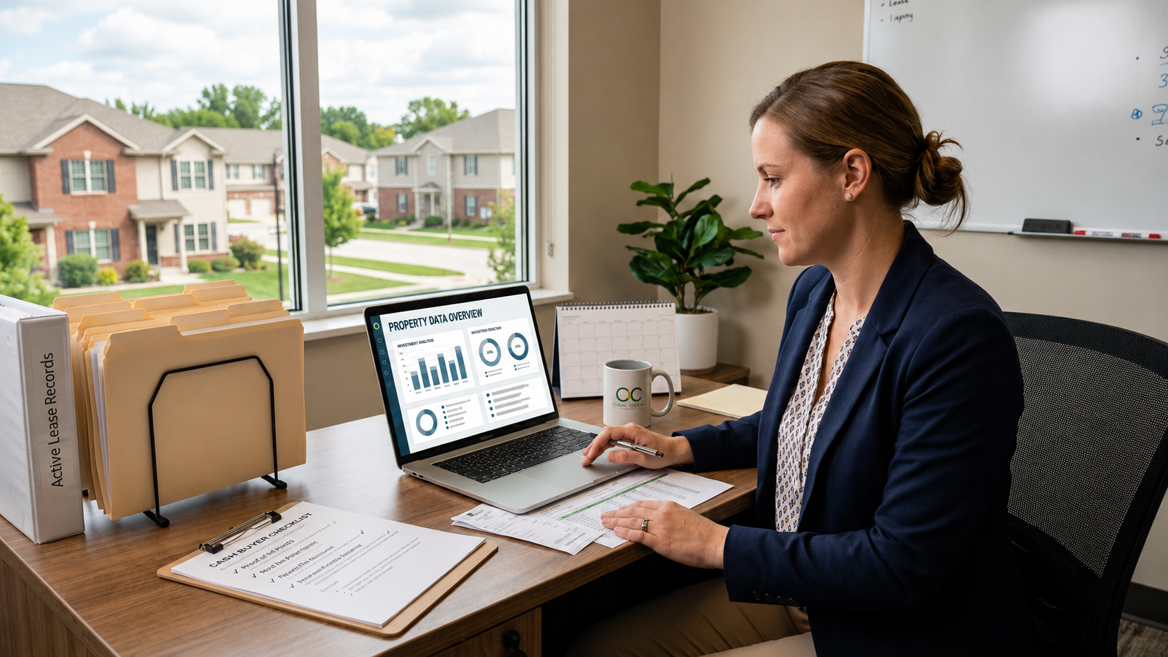 Property manager reviewing rent collection and delinquency