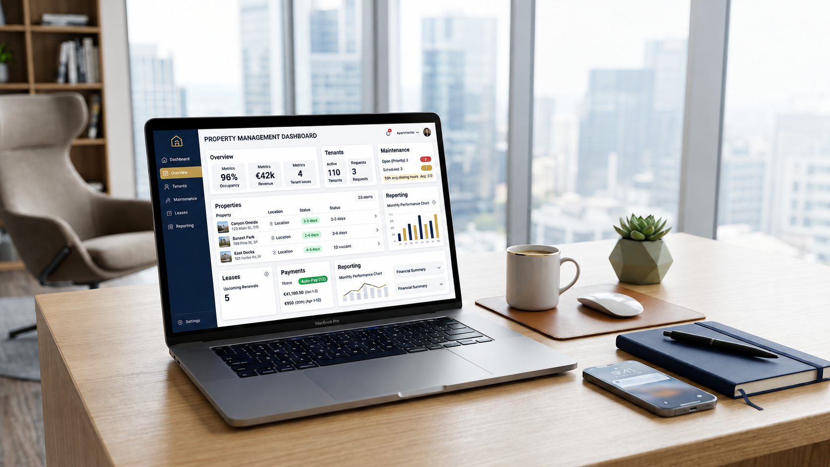 Modern property management technology dashboard for owners