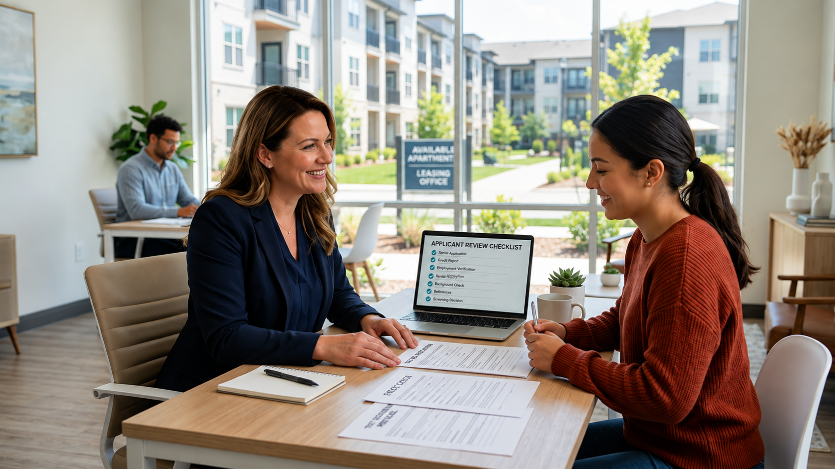 Tenant screening meeting with property manager